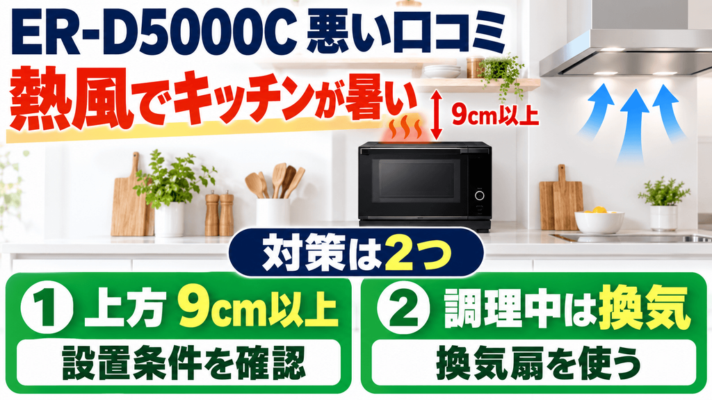 ER-D5000Cの悪い口コミ　オーブン使用時にキッチンへ熱がこもりやすい
