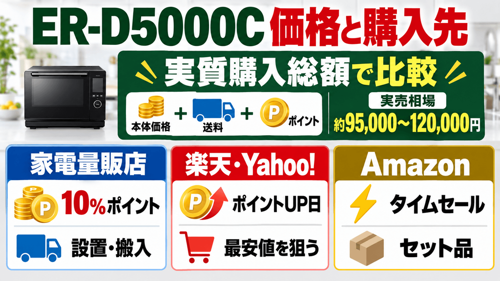 ER-D5000Cの価格と購入先を比較　大型配送料や還元ポイントを含めた「実質購入総額」を各大手ショップで比較する