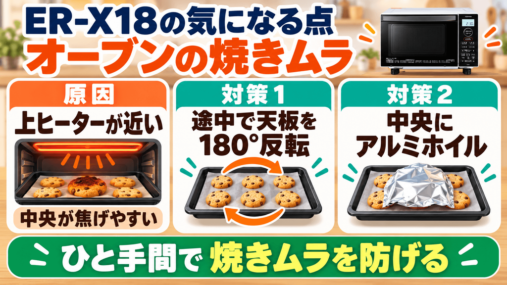 ER-X18の悪い口コミ・気になる評判　オーブン調理の焼きムラがある