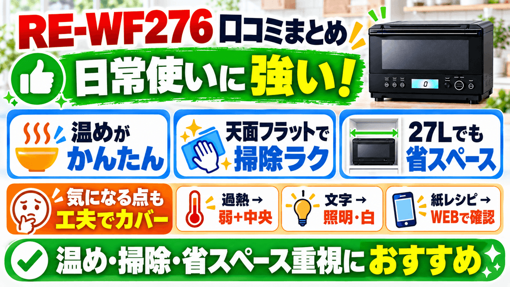 まとめ:RE-WF276は基本性能と使いやすさを両立した失敗しにくい優良オーブンレンジ