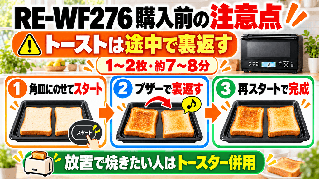 RE-WF276を購入する前に確認したい注意点 トーストは途中で裏返す必要がある