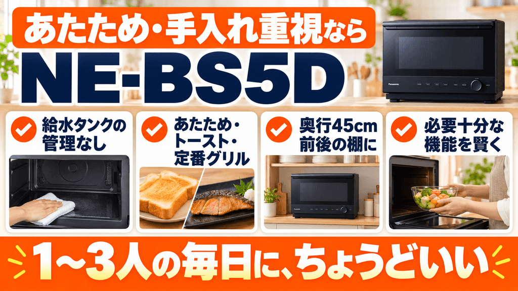 あたため・定番グリル中心で手入れを減らしたいならNE-BS5Dがおすすめ