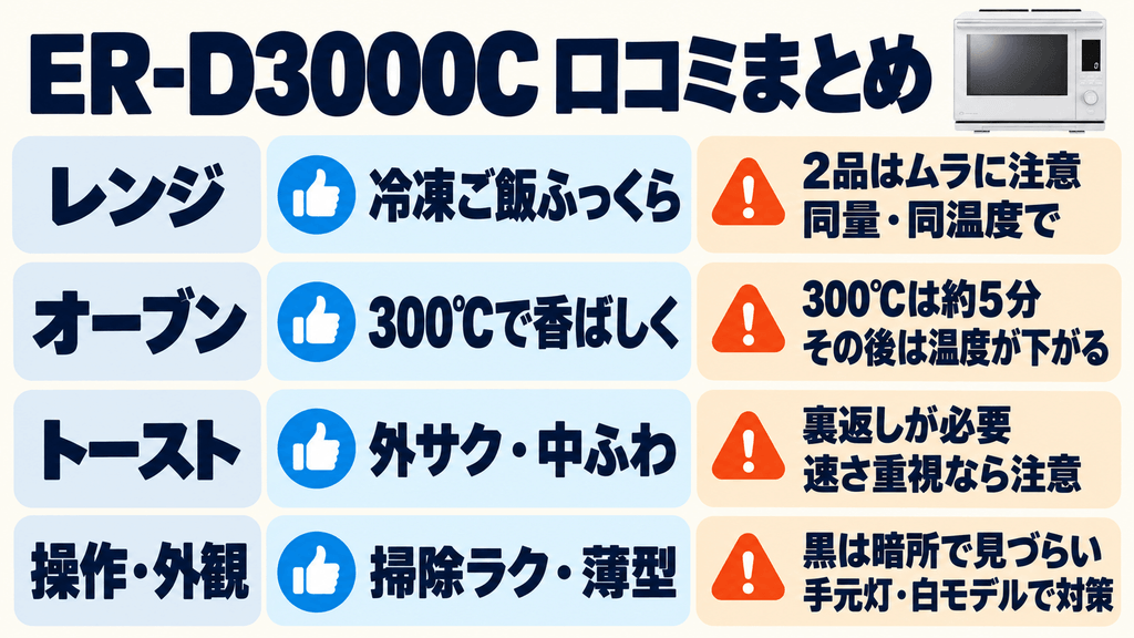 ER-D3000Cの口コミ・評判まとめ表