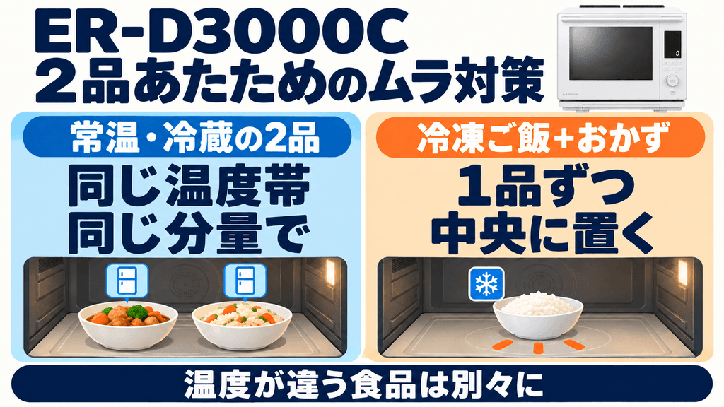 ER-D3000Cの悪い口コミ 2品同時あたためで加熱ムラが出る