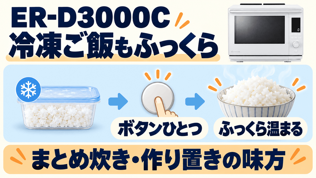 ER-D3000Cの良い口コミ 冷凍ご飯もムラなく一発でふっくら仕上がる