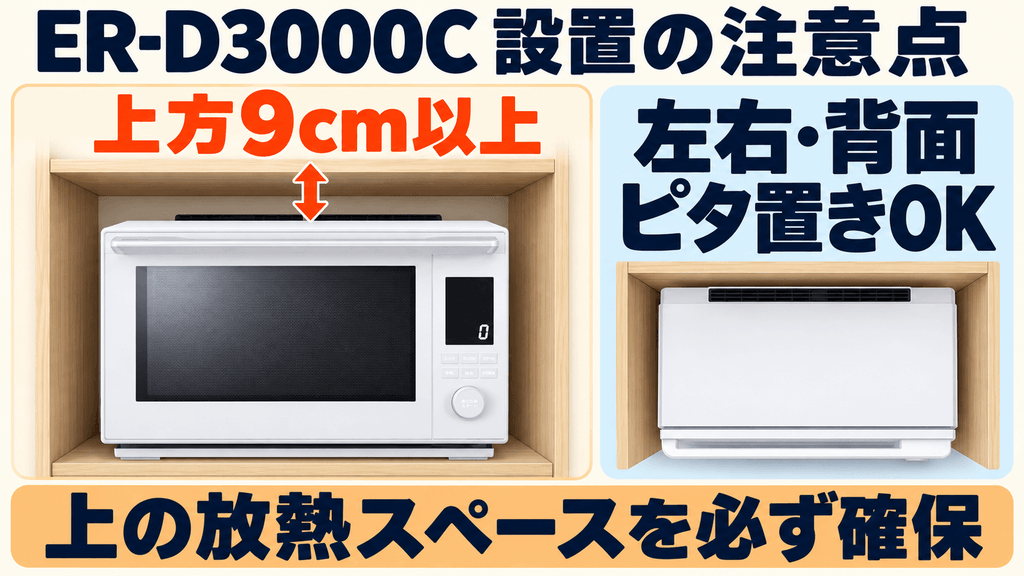 ER-D3000Cを購入する前に必ず確認したい注意点 左右・背面ピッタリ設置でも「上方は9cm以上の放熱空間」が必須