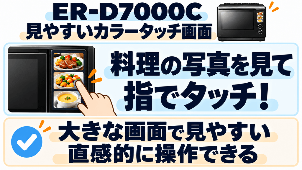 ER-D7000Cの良い口コミ・評価されている点 大型カラー液晶で見やすく直感的に操作できる