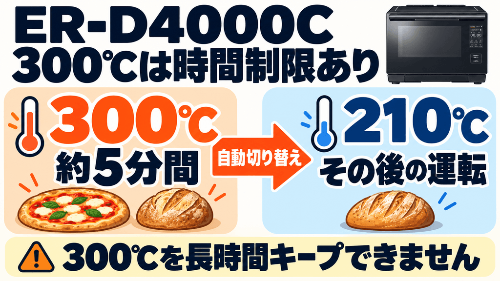 ER-D4000Cの購入前に確認したい注意点 300℃運転は時間制限がある