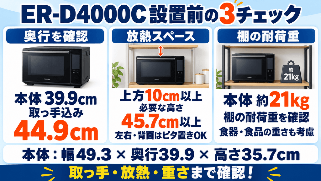 ER-D4000Cを最安値で買う前の注意点 奥行399mmはハンドル含まず!